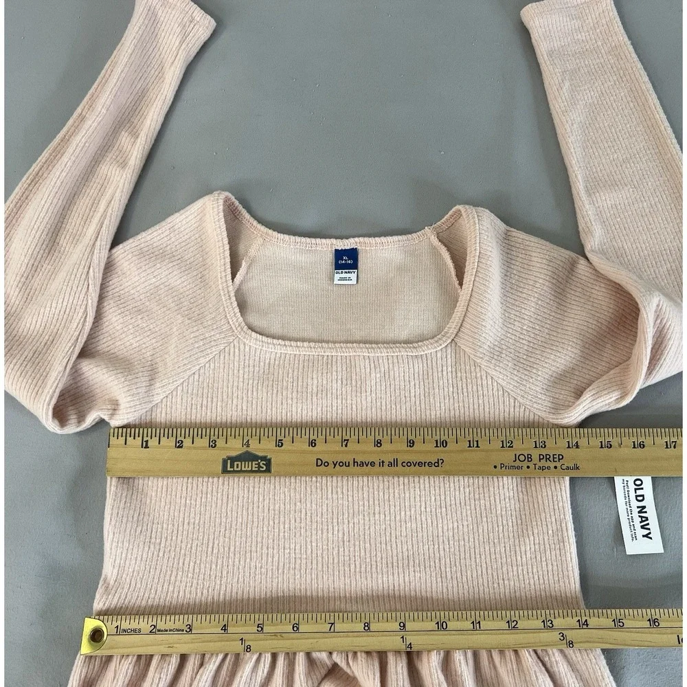 Old Navy Long-Sleeve Plush Ribbed Fit Flare Dress Girls Pink Sz XL (14-16) New